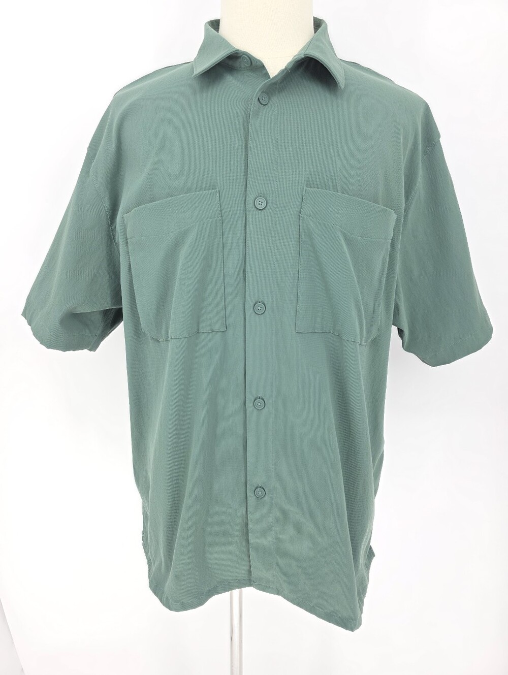 Lululemon Mens XXL Green Short Sleeve Button‎ Up Shirt Casual Stretch Pocket